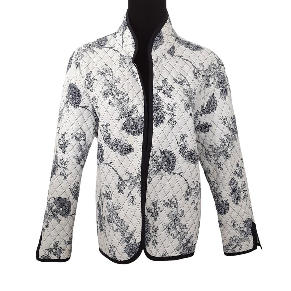 Vintage Reversible Quilted Coat Handmade White Black Polka Dot Quilt Jacket M